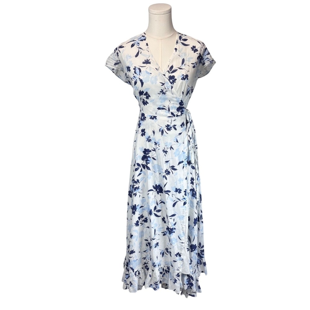 Polo Ralph Lauren Wrap Dress Floral Midi White Cotton Midi Cottagecore Preppy 10 - Picture 2 of 16